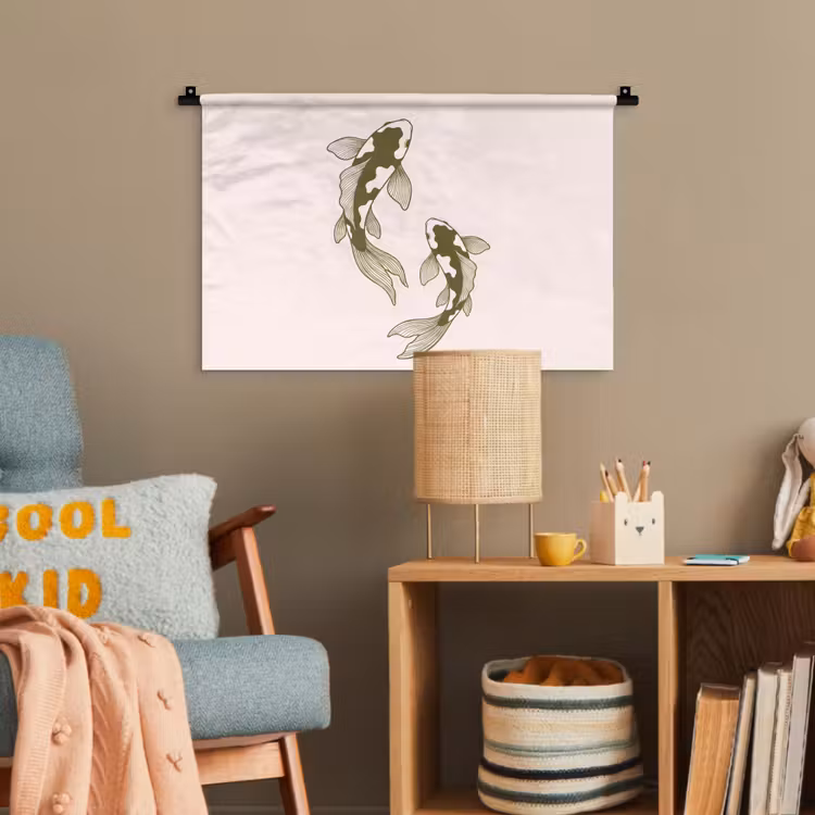 Vis - Zwemmend - Groen - Abstract - Dieren Wandkleed katoen klein -wsfeer4_kind