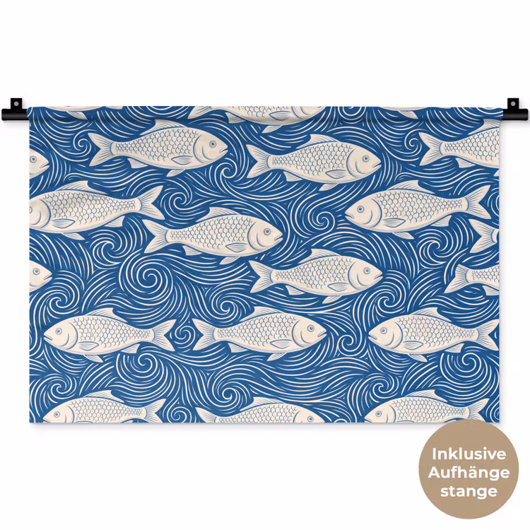 Vis - Water - Patroon - Grafisch - Blauw Wandkleed katoen klein -t3d_DE