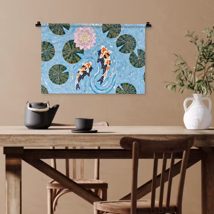 Vis - Water - Natuur - Mozaïek - Blauw Wandkleed katoen klein -sfeer6