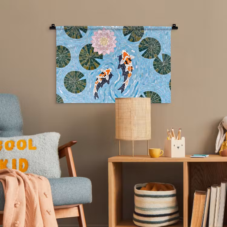 Vis - Water - Natuur - Mozaïek - Blauw Wandkleed katoen klein -wsfeer4_kind