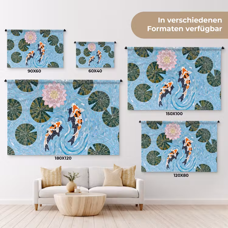 Vis - Water - Natuur - Mozaïek - Blauw Wandkleed katoen klein -tsfeer8_DE