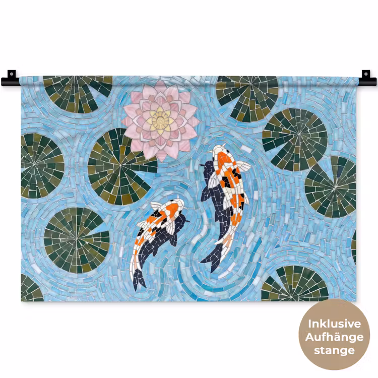 Vis - Water - Natuur - Mozaïek - Blauw Wandkleed katoen klein -t3d_DE