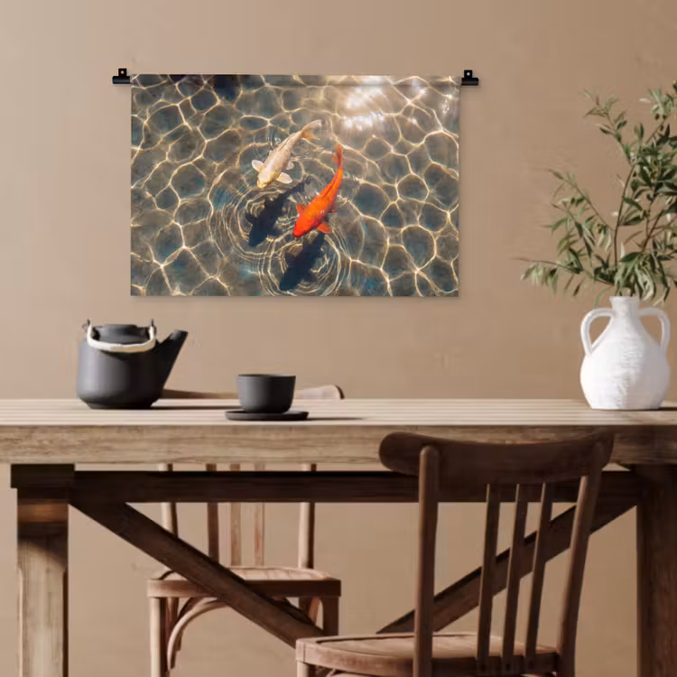 Vis - Water - Dieren - Oranje - Goud Wandkleed katoen klein -sfeer6