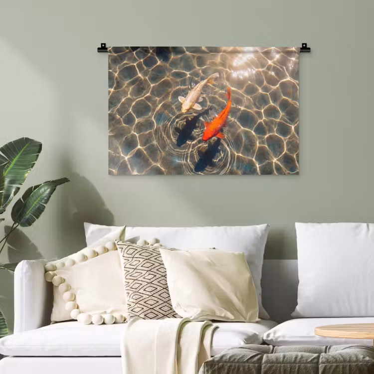 Vis - Water - Dieren - Oranje - Goud Wandkleed katoen klein -sfeer7
