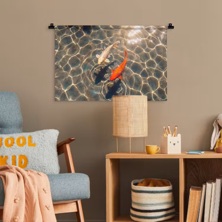 Vis - Water - Dieren - Oranje - Goud Wandkleed katoen klein -wsfeer4_kind