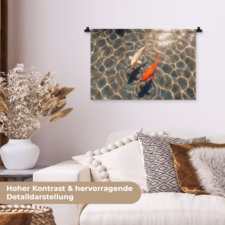 Vis - Water - Dieren - Oranje - Goud Wandkleed katoen klein -tsfeer1_DE