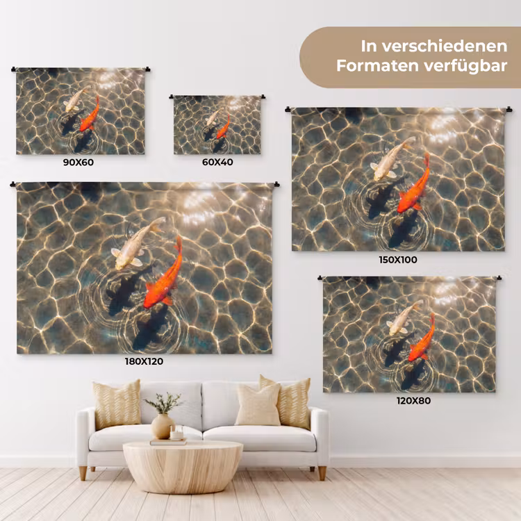 Vis - Water - Dieren - Oranje - Goud Wandkleed katoen klein -tsfeer8_DE