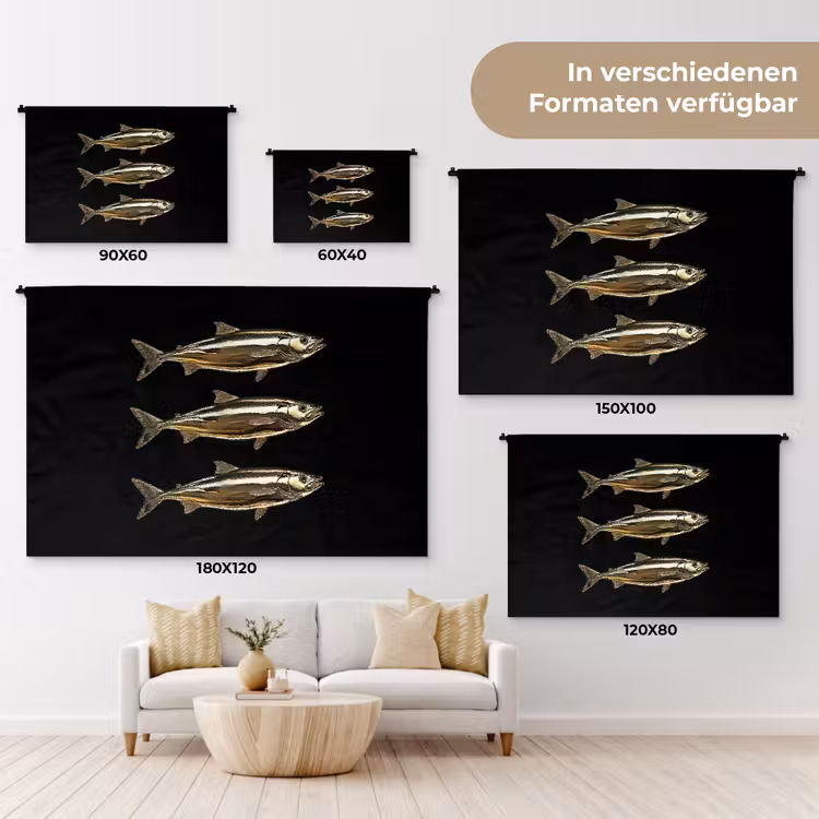 Vissen - Goud - Zwart Wandkleed katoen klein -tsfeer8_DE