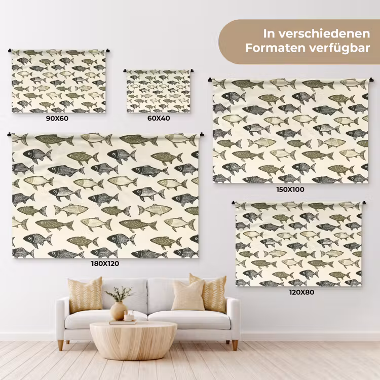 Vissen - Klassiek - Groen Wandkleed katoen klein 269 -tsfeer8_DE