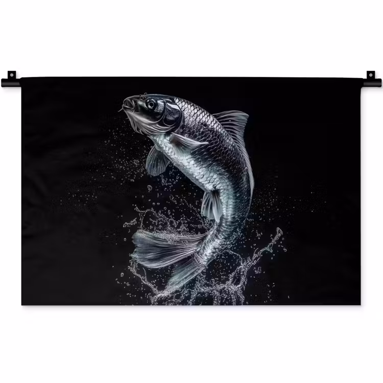 Vis - Koi - Zwart - Water Wandkleed katoen klein -zz3d