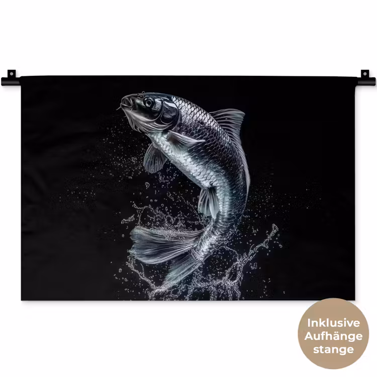 Vis - Koi - Zwart - Water Wandkleed katoen klein -t3d_DE