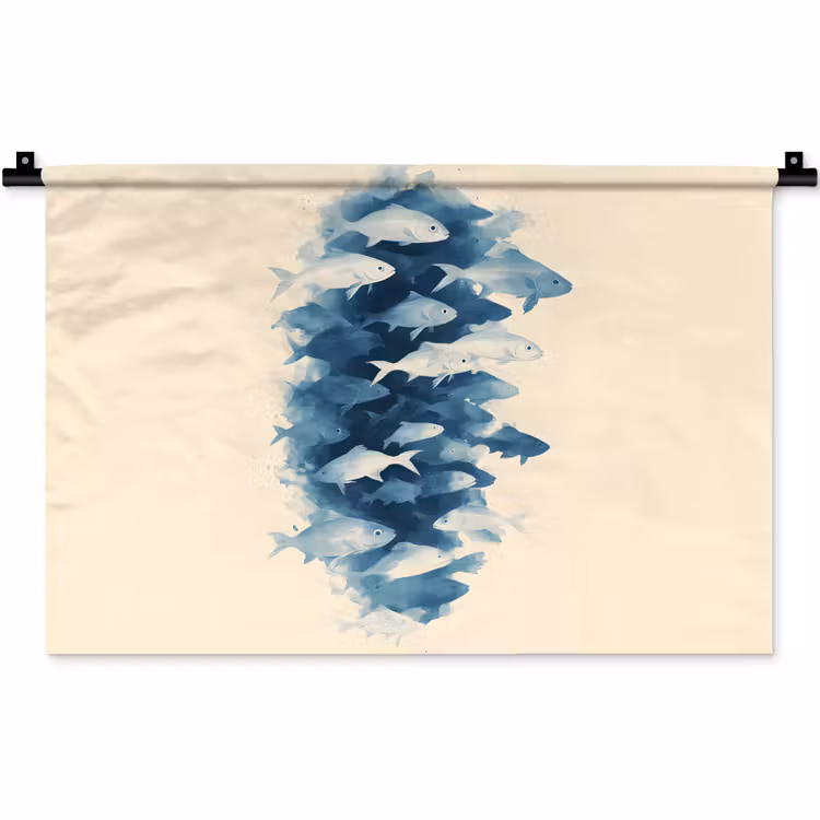 Vissen - Minimalistisch - Blauw Wandkleed katoen klein -zz3d