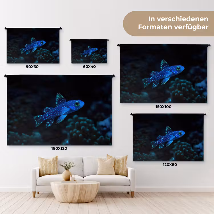 Vis - Stippen - Koraal - Blauw Wandkleed katoen klein -tsfeer8_DE