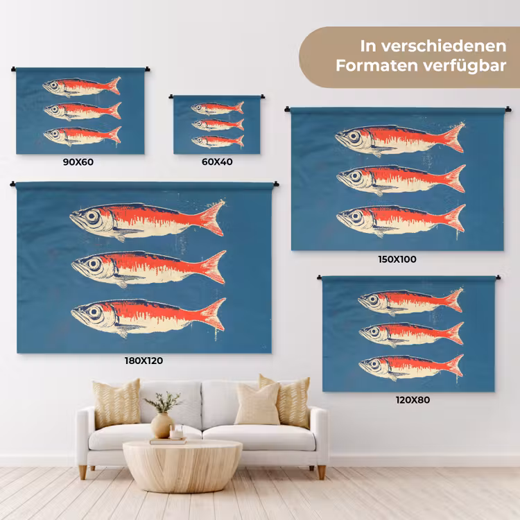 Vissen - Rood - Blauw Wandkleed katoen klein -tsfeer8_DE