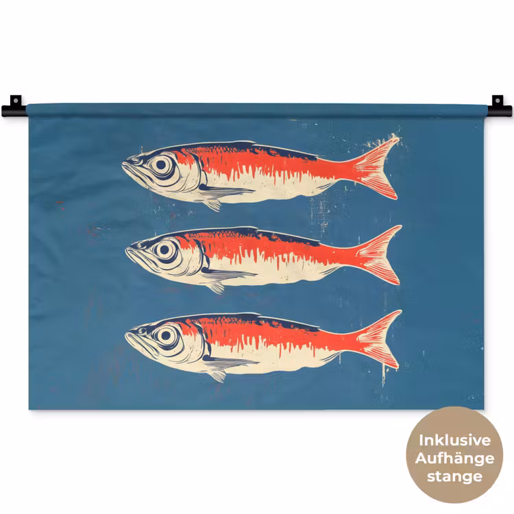 Vissen - Rood - Blauw Wandkleed katoen klein -t3d_DE
