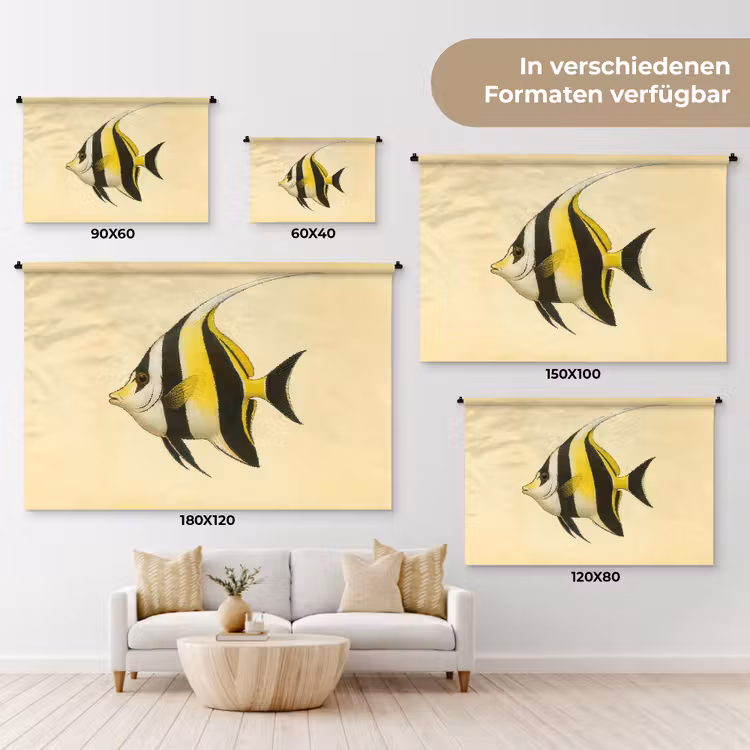 Vis - Sierlijk - Rugvin - Geel Wandkleed katoen klein -tsfeer8_DE