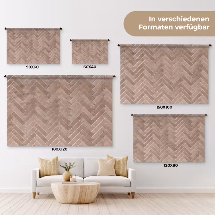 Visgraat - Wandtegel - Oudroze - Terracotta Wandkleed katoen klein 269 -tsfeer8_DE