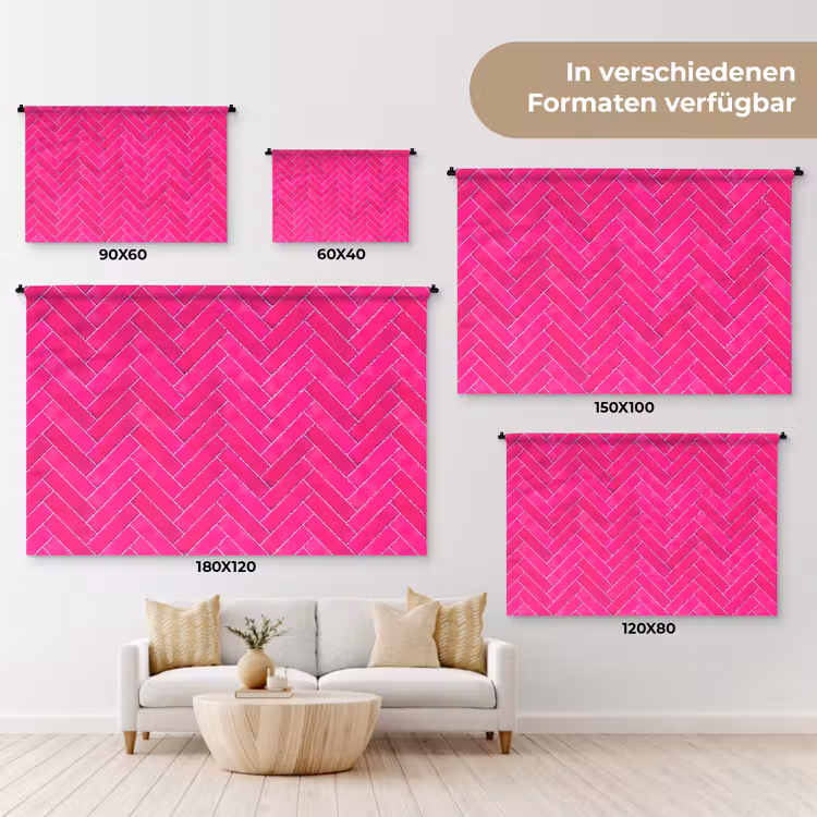 Visgraat - Wandtegel - Fuchsia - Roze Wandkleed katoen klein 269 -tsfeer8_DE