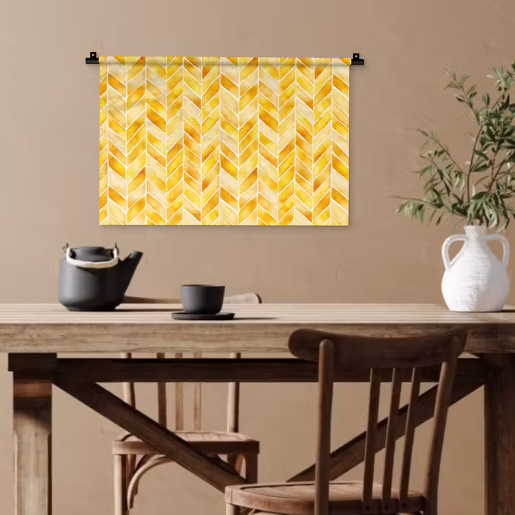 Visgraat - Aquarel - Patronen - Goudgeel Wandkleed katoen klein 269 -sfeer6