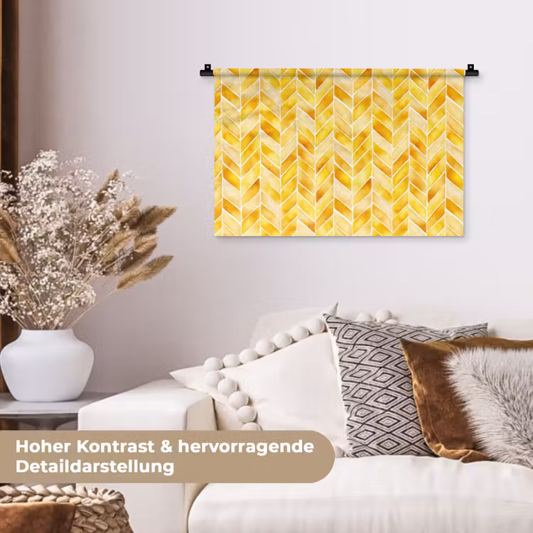Visgraat - Aquarel - Patronen - Goudgeel Wandkleed katoen klein 269 -tsfeer1_DE