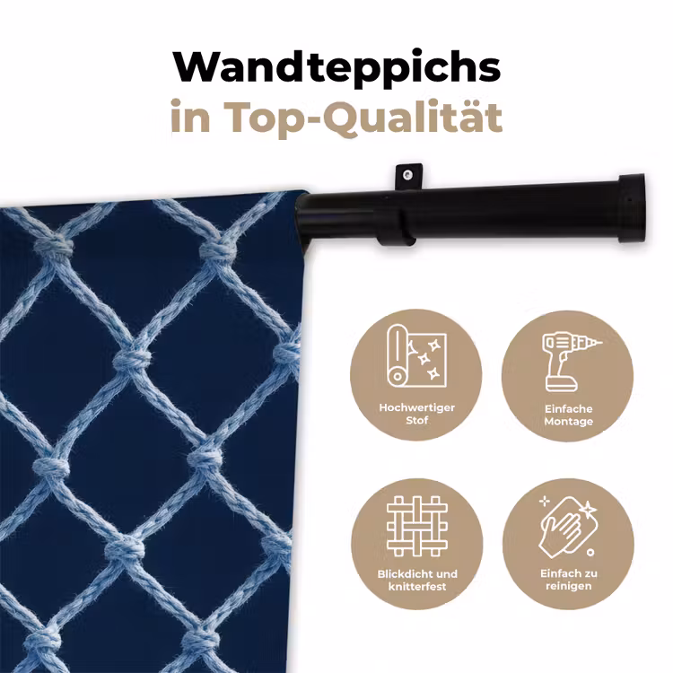 Visnet - Touw - Patroon - Marineblauw Wandkleed katoen klein 269 -tsfeer2_DE