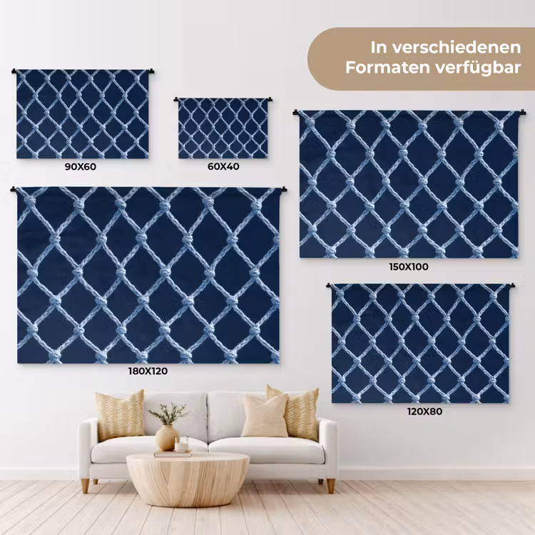 Visnet - Touw - Patroon - Marineblauw Wandkleed katoen klein 269 -tsfeer8_DE