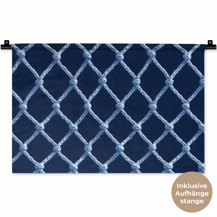 Visnet - Touw - Patroon - Marineblauw Wandkleed katoen klein 269 -t3d_DE