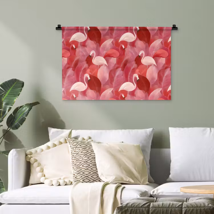 Flamingo - Botanisch - Elegant - Roze - Rood Wandkleed katoen klein 269 -sfeer7