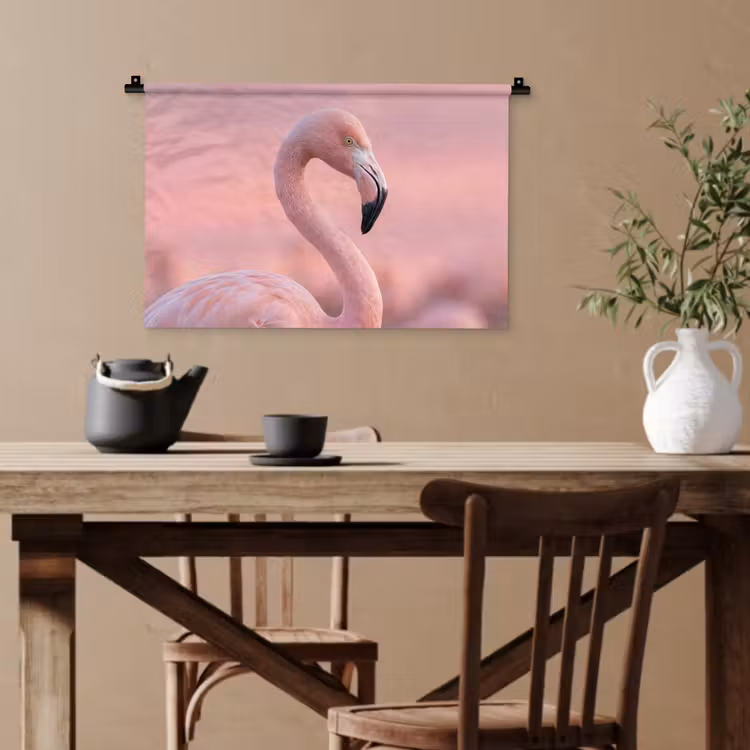 Flamingo - Portret - Roze Wandkleed katoen klein -sfeer6