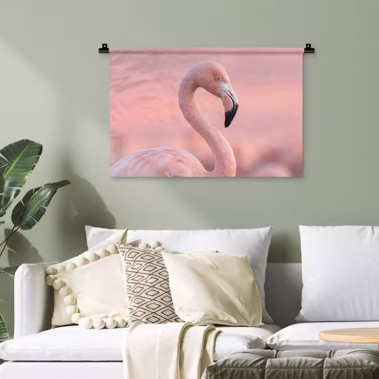 Flamingo - Portret - Roze Wandkleed katoen klein -sfeer7