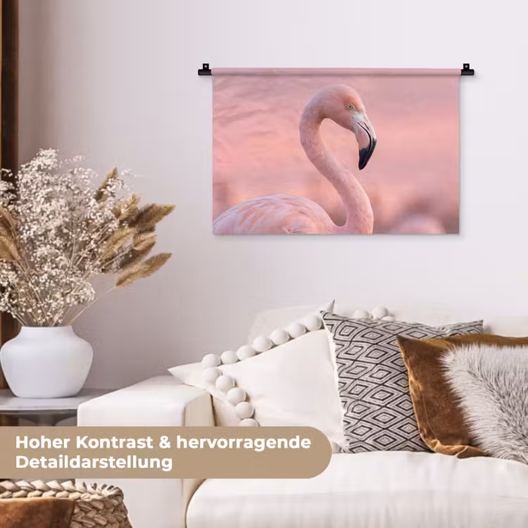 Flamingo - Portret - Roze Wandkleed katoen klein -tsfeer1_DE