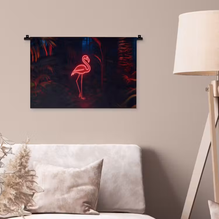 Flamingo - Roze - Neon - Licht Wandkleed katoen klein -sfeer4