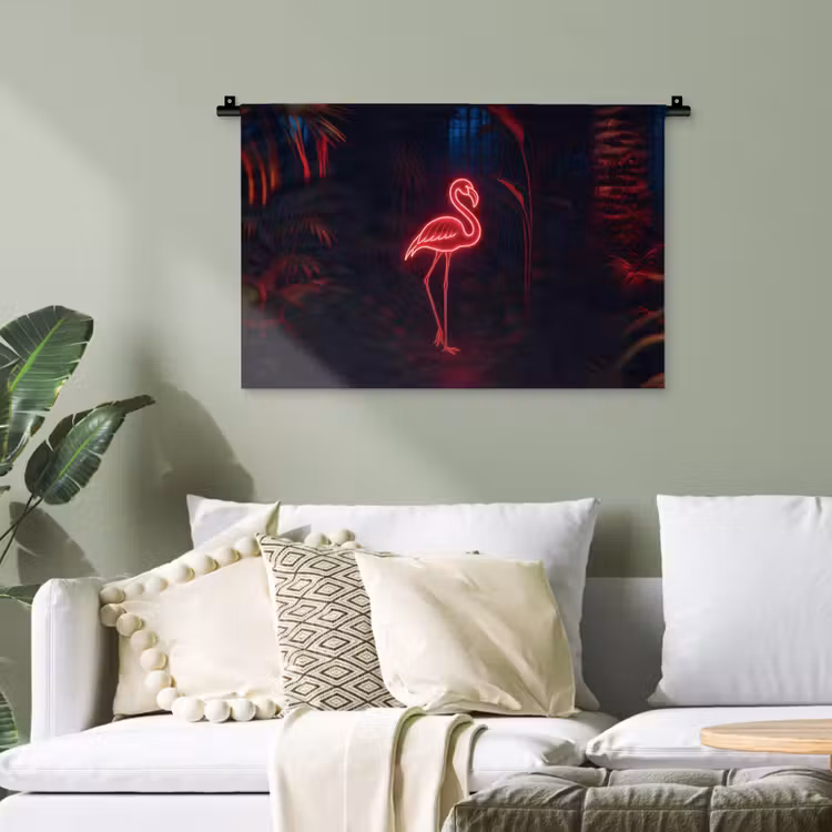 Flamingo - Roze - Neon - Licht Wandkleed katoen klein -sfeer7