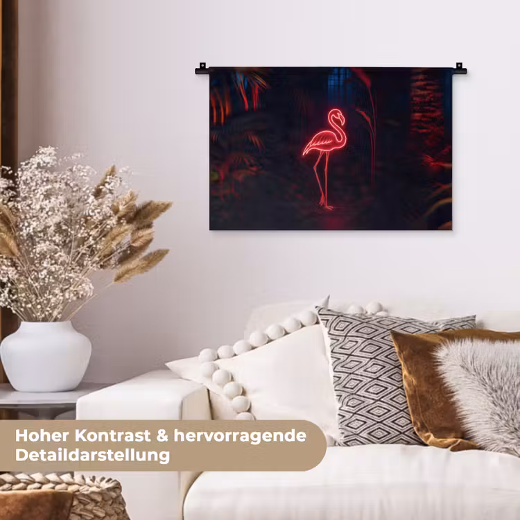 Flamingo - Roze - Neon - Licht Wandkleed katoen klein -tsfeer1_DE