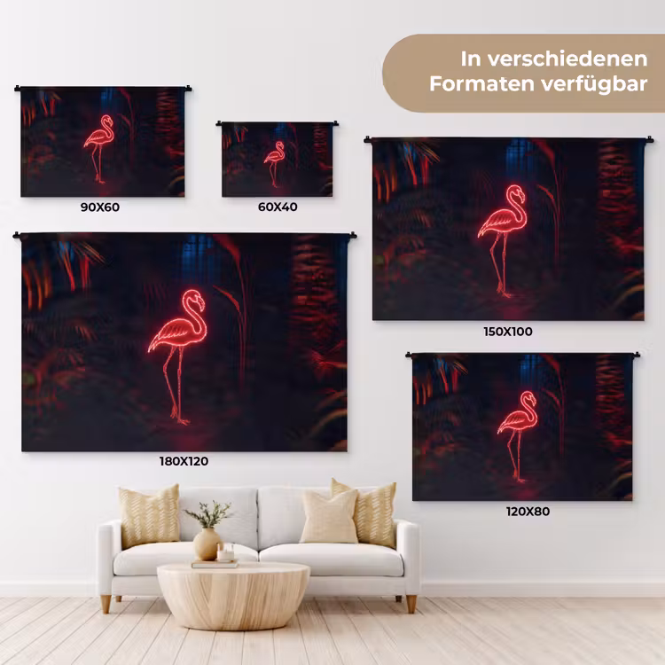 Flamingo - Roze - Neon - Licht Wandkleed katoen klein -tsfeer8_DE