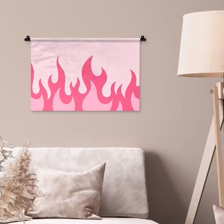 Vlammen - Patroon - Abstract - Modern - Roze Wandkleed katoen klein -sfeer4