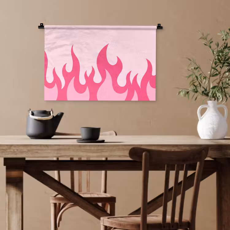 Vlammen - Patroon - Abstract - Modern - Roze Wandkleed katoen klein -sfeer6