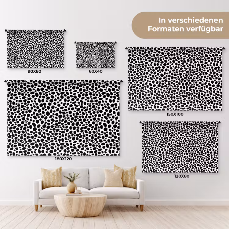 Vlekken - Zwart - Wit Wandkleed katoen klein 269 -tsfeer8_DE