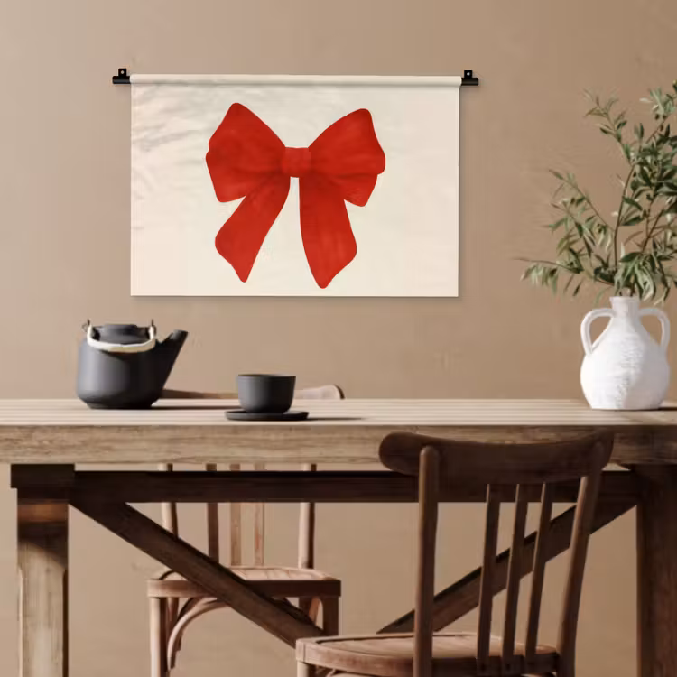 Strik - Symmetrisch - Rood - Lint Wandkleed katoen klein -sfeer6