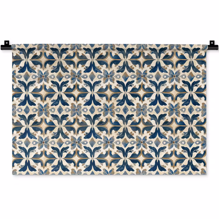 Tegel - Patroon - Blauw - Beige Wandkleed katoen klein 269 -zz3d