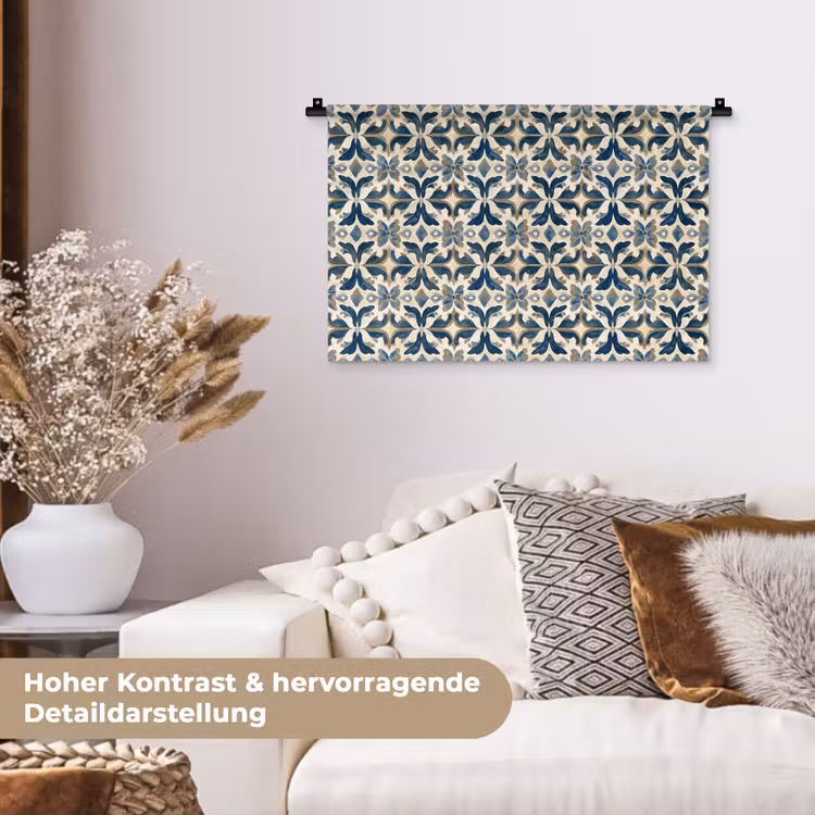 Tegel - Patroon - Blauw - Beige Wandkleed katoen klein 269 -tsfeer1_DE