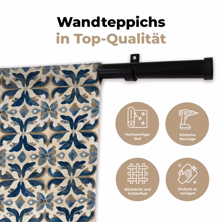 Tegel - Patroon - Blauw - Beige Wandkleed katoen klein 269 -tsfeer2_DE