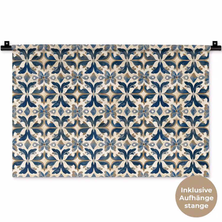 Tegel - Patroon - Blauw - Beige Wandkleed katoen klein 269 -t3d_DE