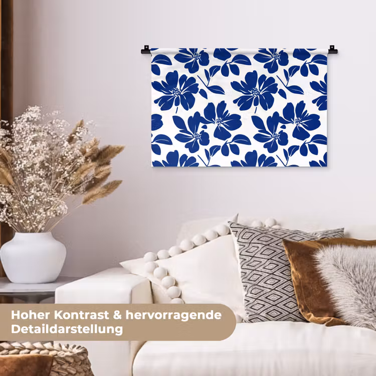 Floraal - Modern - Blauw Wandkleed katoen klein 269 -tsfeer1_DE