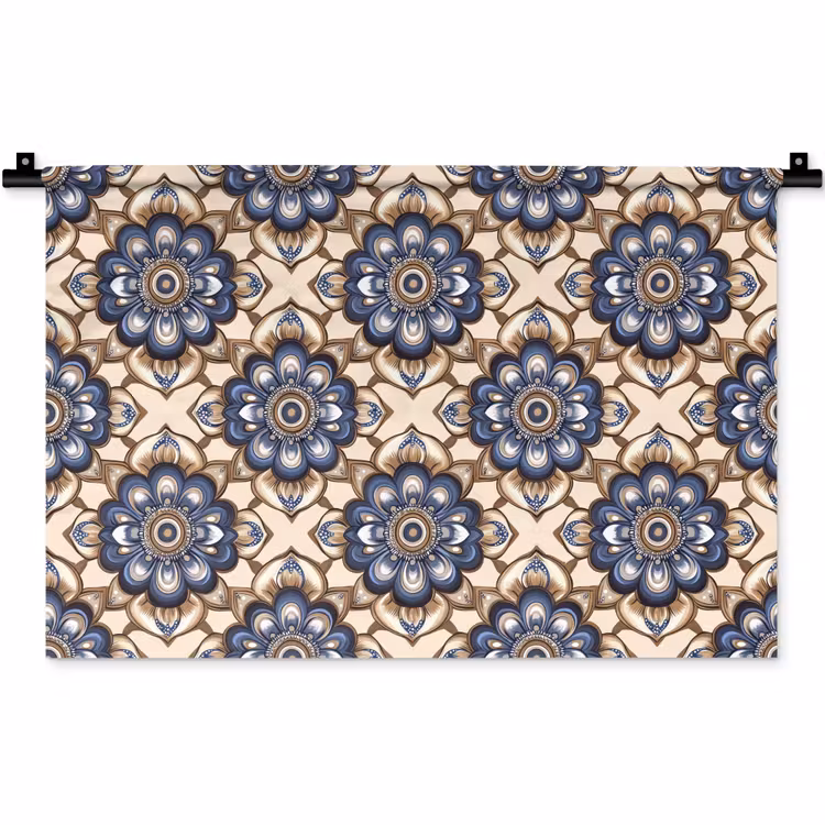 Floraal - Ornament - Blauw Wandkleed katoen klein 269 -zz3d