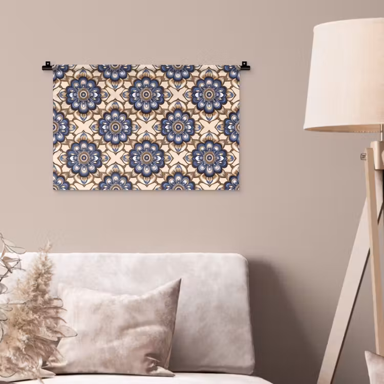 Floraal - Ornament - Blauw Wandkleed katoen klein 269 -sfeer4