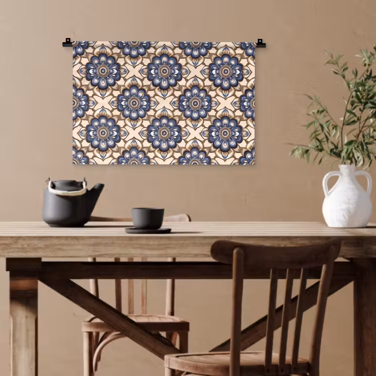Floraal - Ornament - Blauw Wandkleed katoen klein 269 -sfeer6