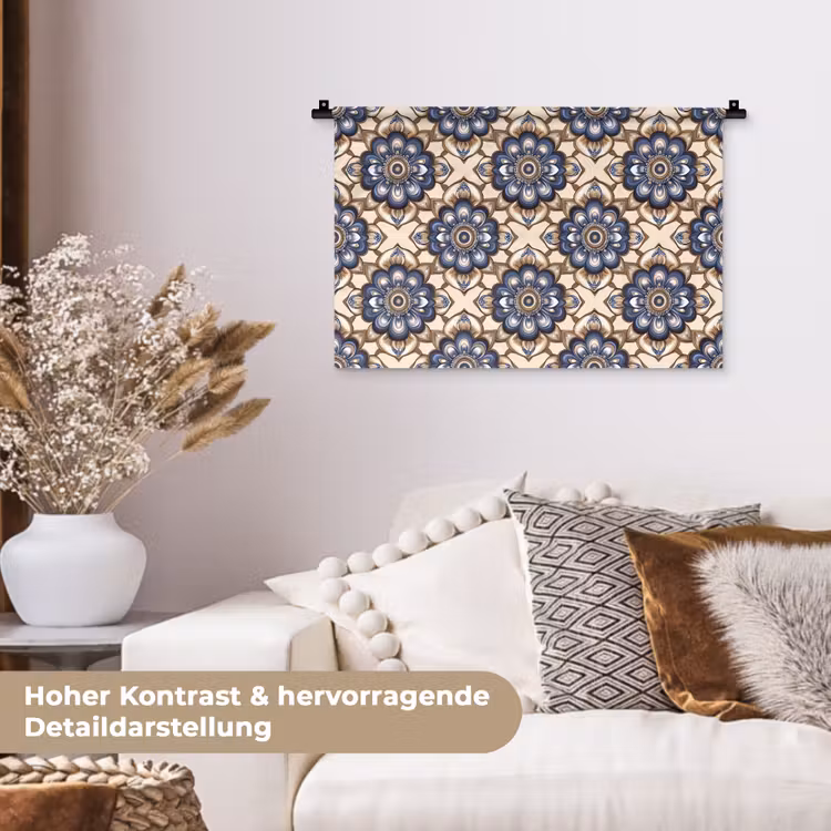 Floraal - Ornament - Blauw Wandkleed katoen klein 269 -tsfeer1_DE