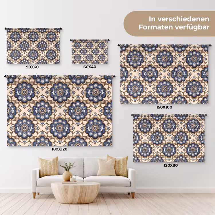 Floraal - Ornament - Blauw Wandkleed katoen klein 269 -tsfeer8_DE