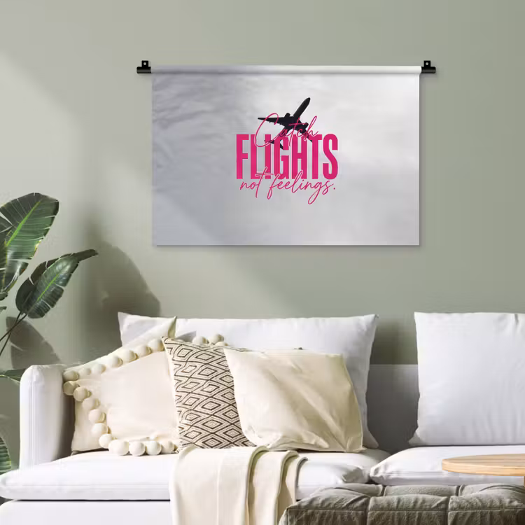 Catch flights not feelings - Vliegtuig - Roze Wandkleed katoen klein -sfeer7